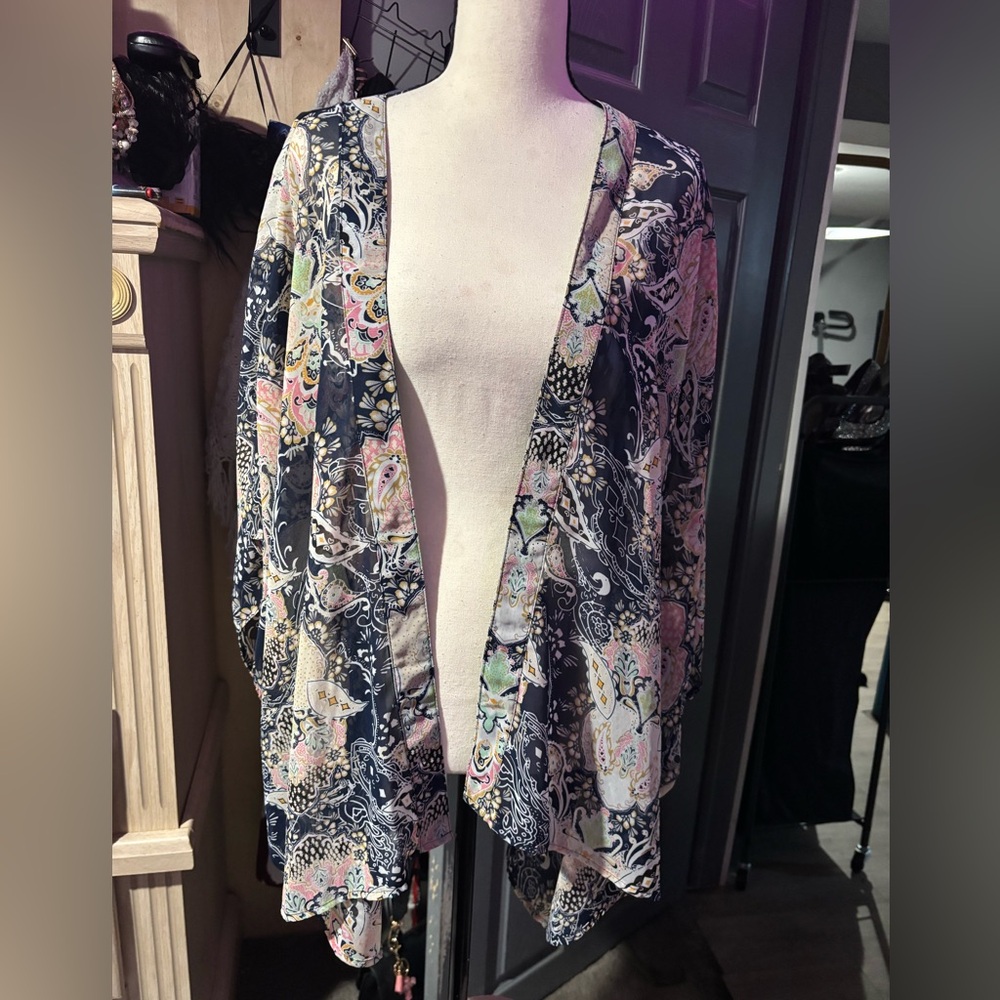 BRAND NEW NT Black Rainn Multicolor Open-Front Kimono Top M/L